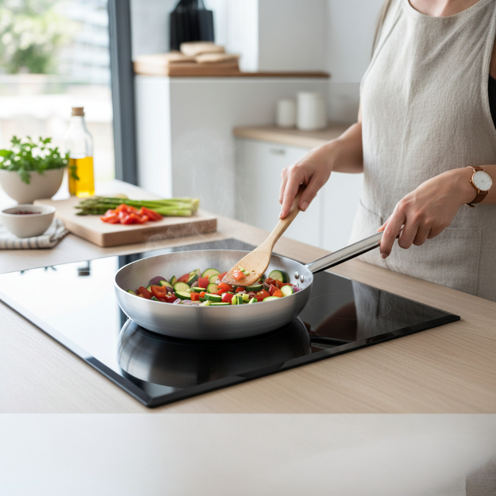 Padella svasata alta a saltare in alluminio 3mm – 1 manico