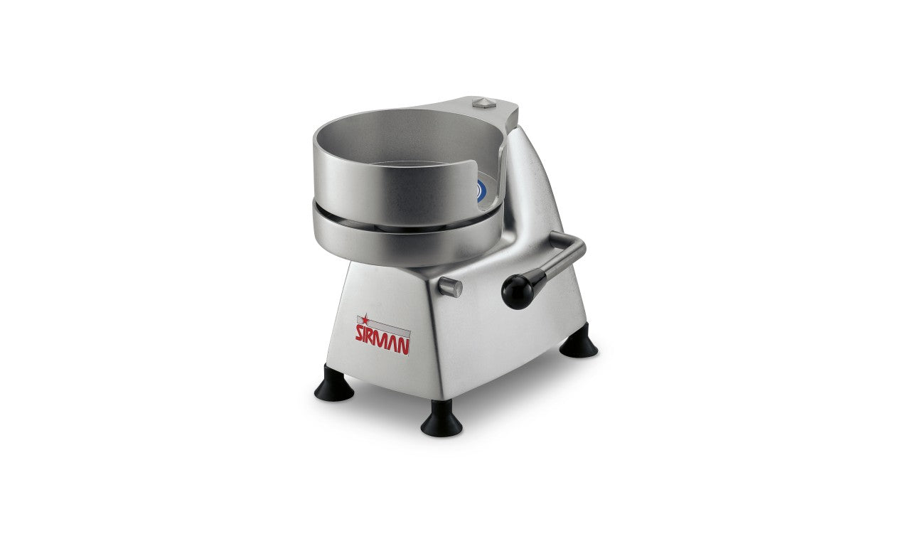 Sirman - SA 150 - Hamburgatrici caratterizzate da una forma arrotondata semplice e compatta. - Realizzate in lega di alluminio anodizzato. - Contenitore porta cellophane incorporato pronto per l’uso. - Stampo hamburger in acciaio inox.
