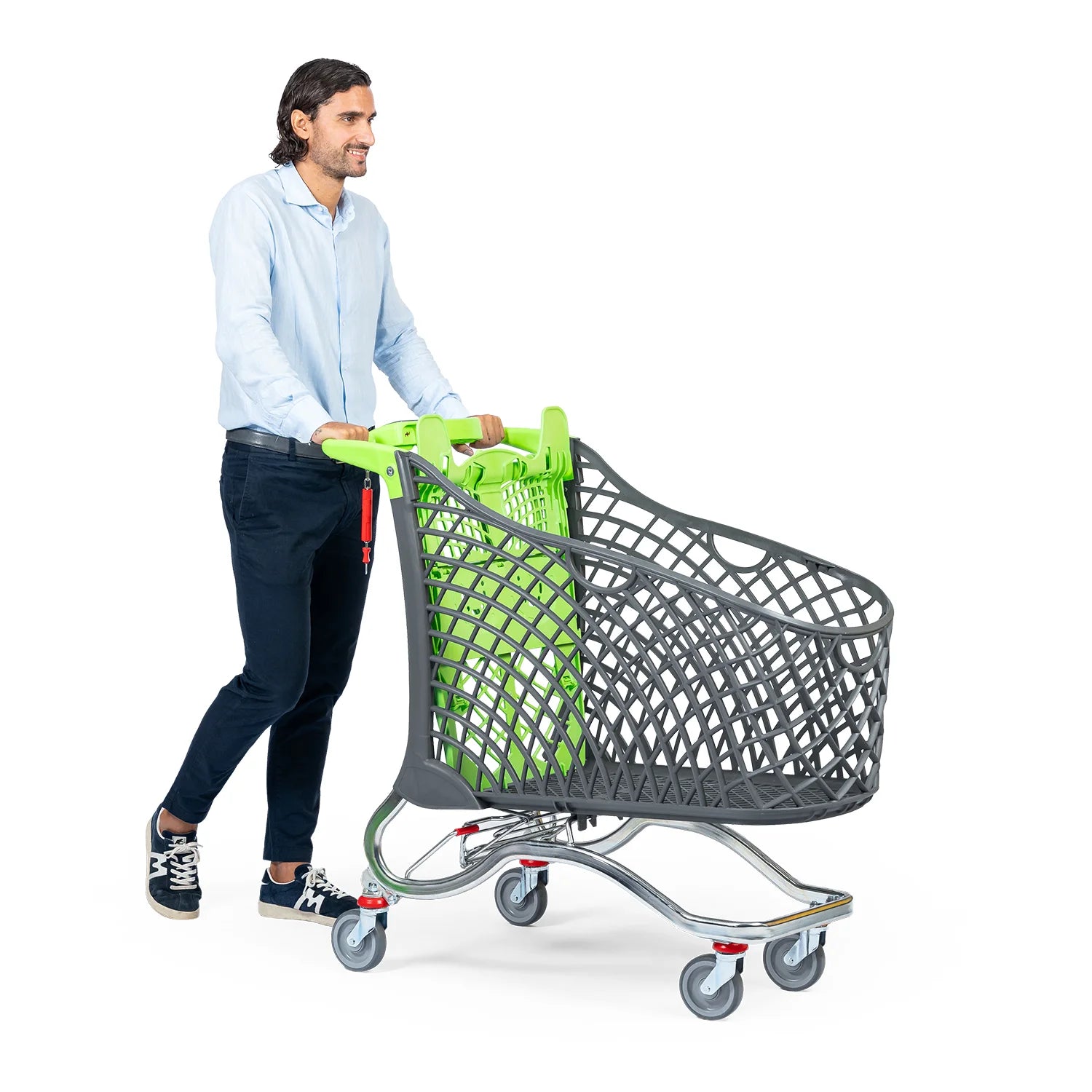 Plastimark - Concepito per le medie superfici, HYBRID SUPER ottimizza prestazioni e durata. Grazie alla straordinaria maneggevolezza e silenziosità, trasmette al consumatore grande confort nell’utilizzo. Carrello porta-spesa con struttura in metallo indic