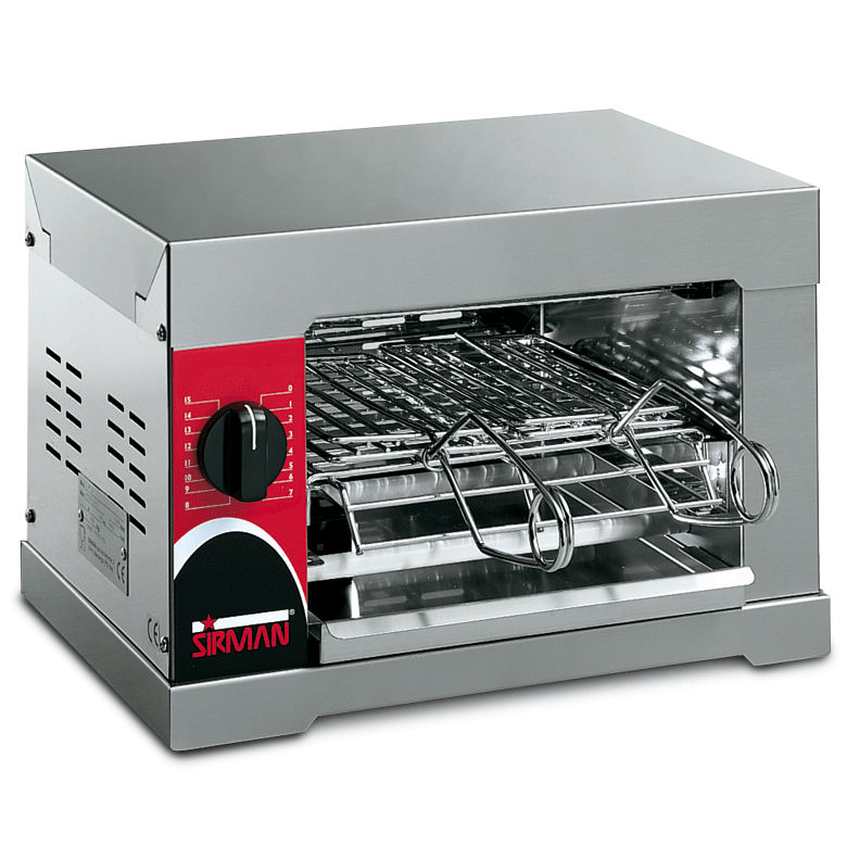Sirman - 4Q - Ideali per riscaldare pizze, panini e cibi precotti; cucinare hamburger, würstel, toast farciti e piadine. - Costruite interamente in acciaio inox. - Griglie facilmente smontabili per la pulizia. - Cassetto raccoglibriciole asportabile. - Pi