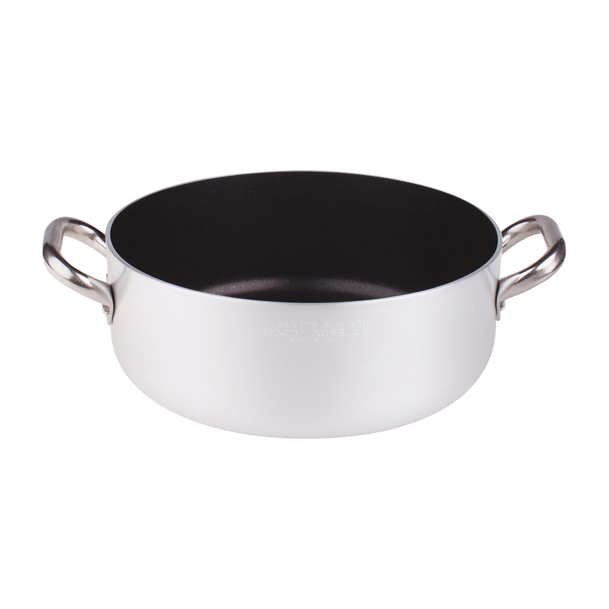 Pentole Agnelli - Casseruola antiaderente bassa in alluminio 3mm – 2 maniglie Casseruola bassa in alluminio 3mm Antiaderente interno 2 maniglie in acciaio Inox D:24 Adatta per i piani cottura a gas, elettrica e radiante.